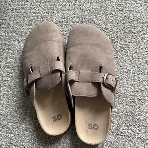 Kids Brown Suede Buckle Clogs